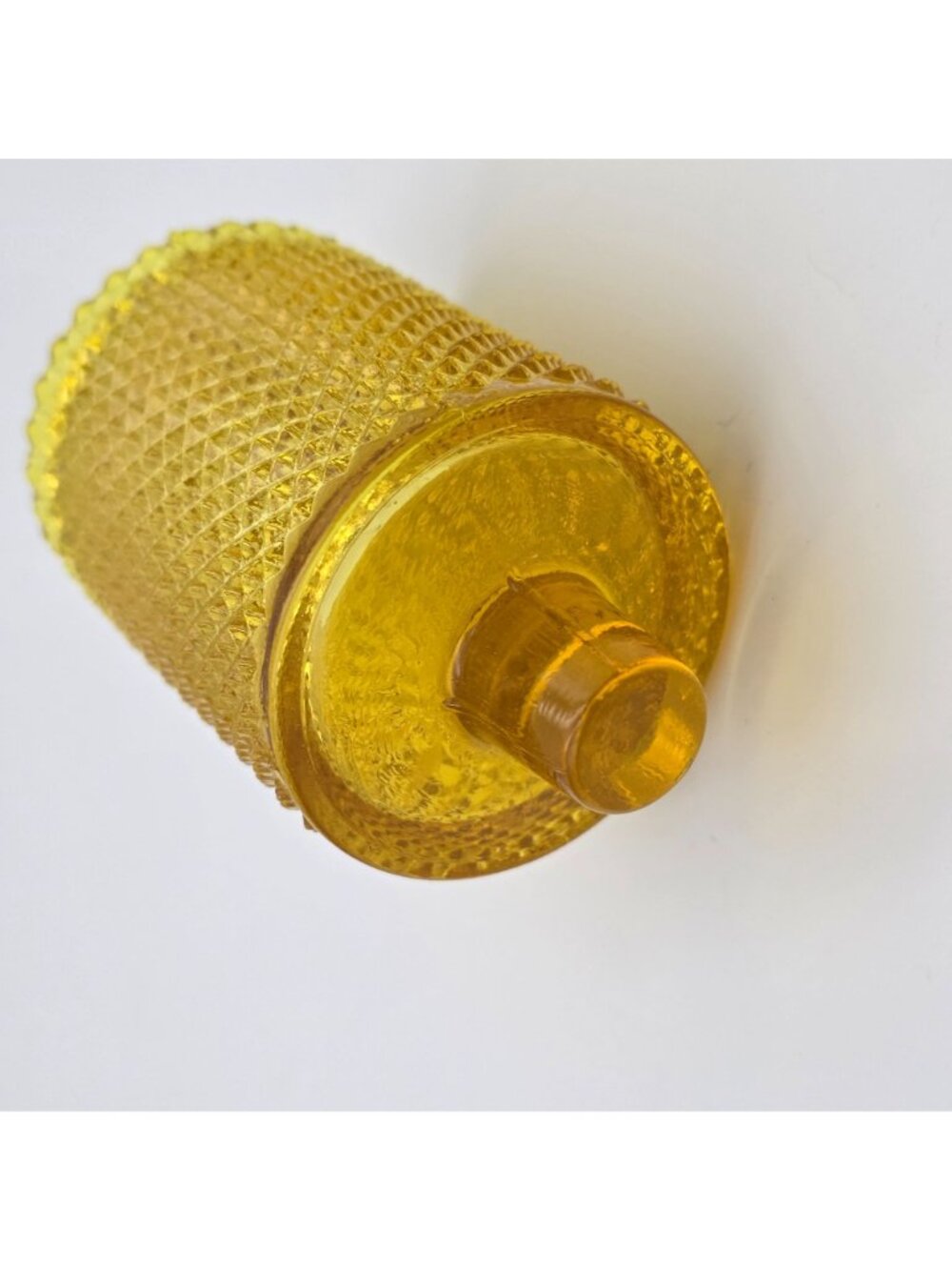 Vintage Yellow Diamond Point Glass Candle Votive UV Reactive - Picture 3 of 6